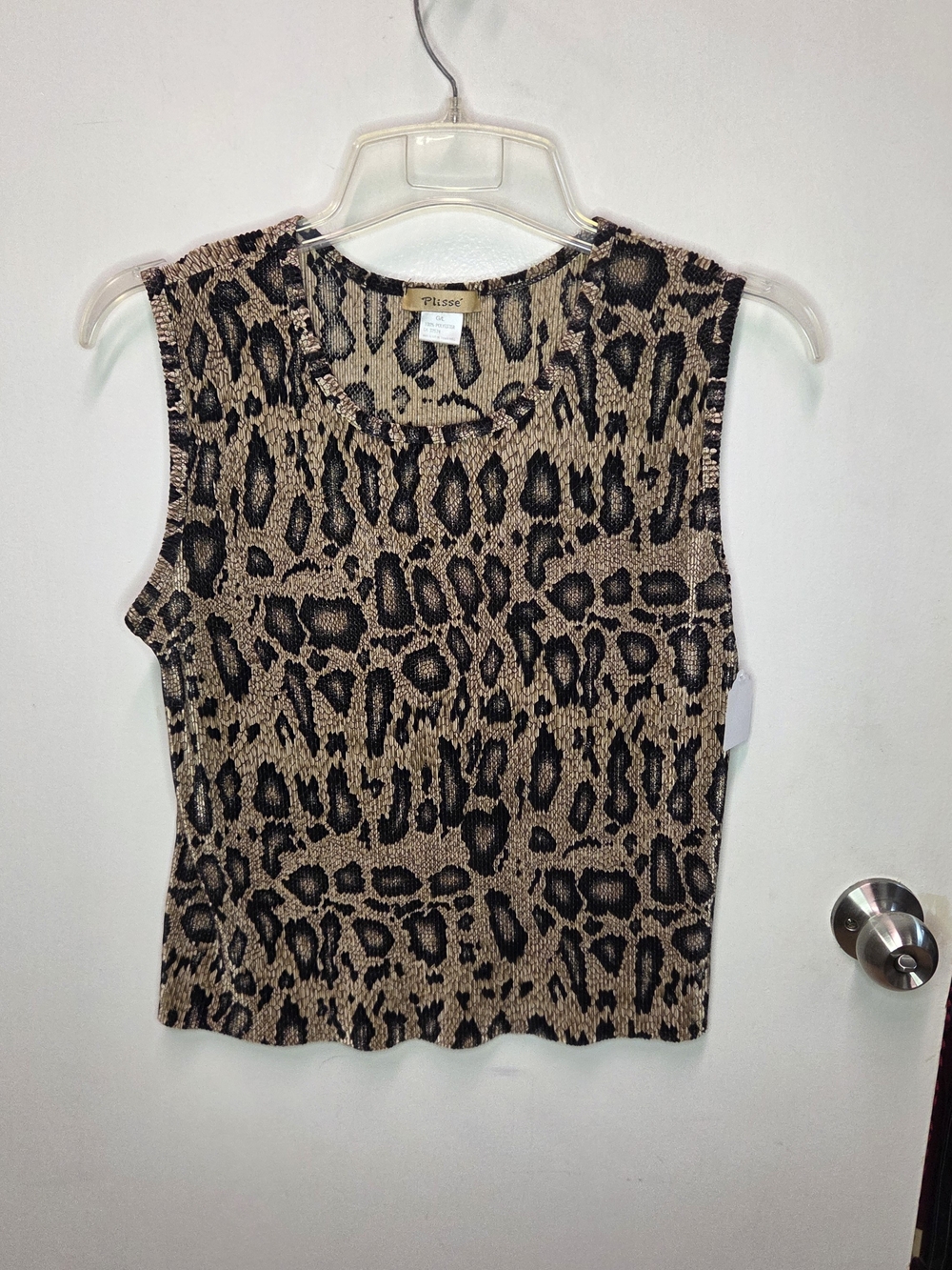 Vintage Plissé Y2K Animal Print Crinkle Plisse Micro Pleat Top Size L